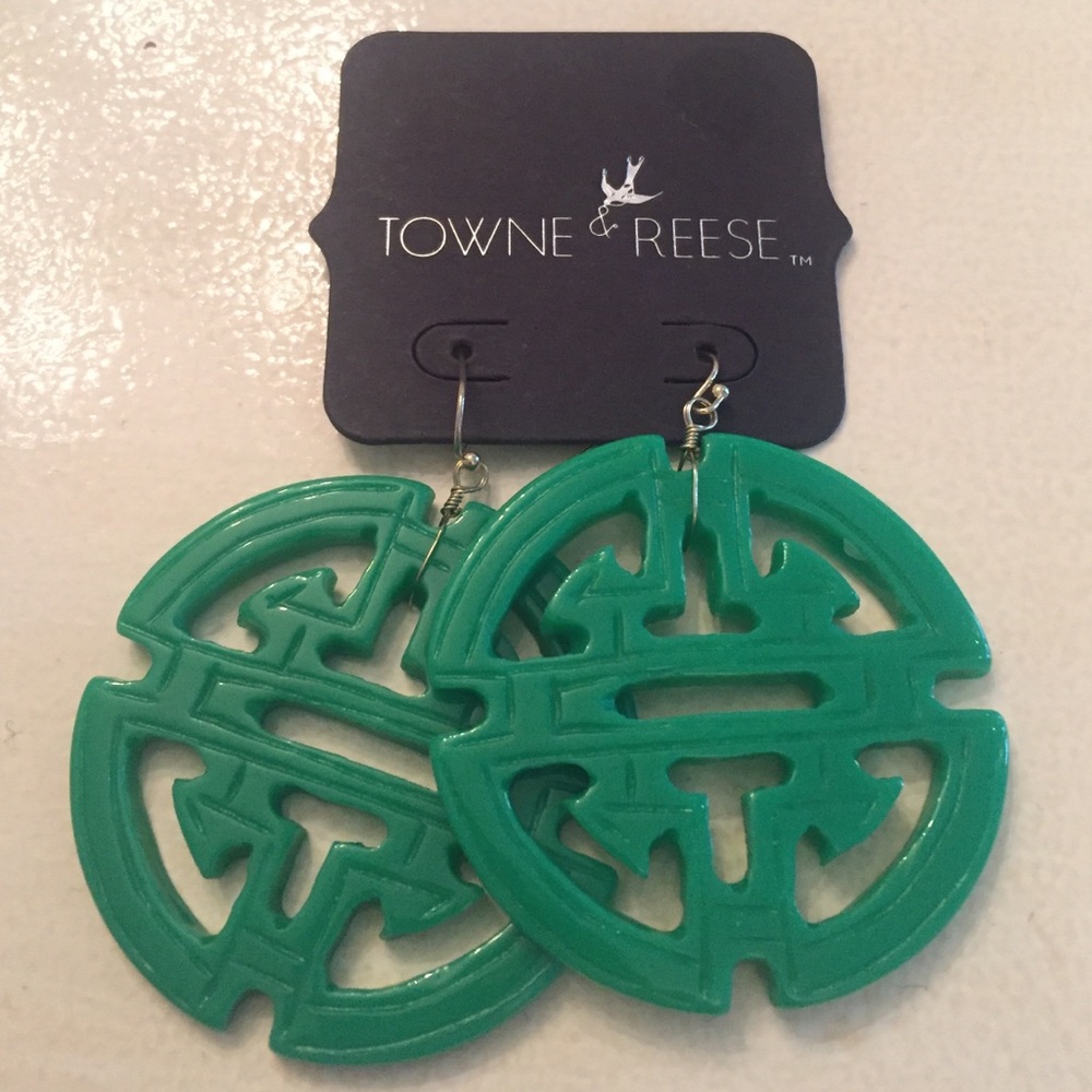 Towne & Reese Jade Green Chinese Double Happiness Jillian Earrings